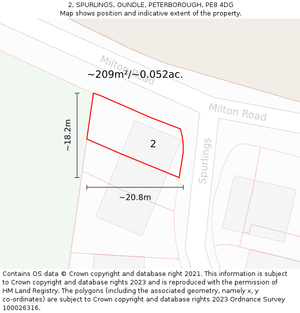2, SPURLINGS, OUNDLE, PETERBOROUGH, PE8 4DG: Plot and title map