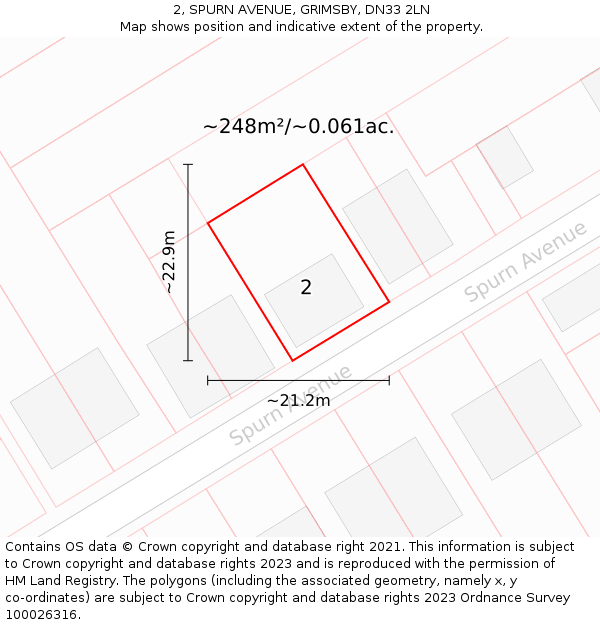 2, SPURN AVENUE, GRIMSBY, DN33 2LN: Plot and title map