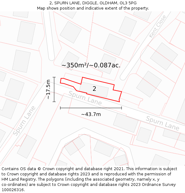 2, SPURN LANE, DIGGLE, OLDHAM, OL3 5PG: Plot and title map