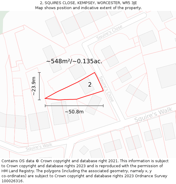 2, SQUIRES CLOSE, KEMPSEY, WORCESTER, WR5 3JE: Plot and title map