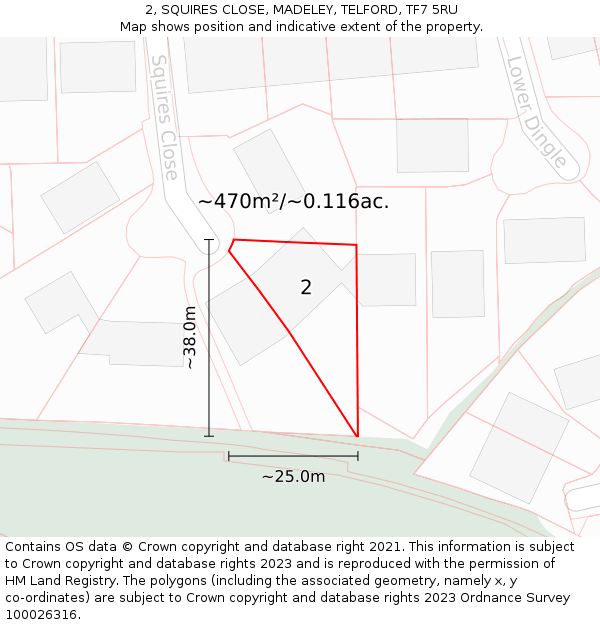 2, SQUIRES CLOSE, MADELEY, TELFORD, TF7 5RU: Plot and title map