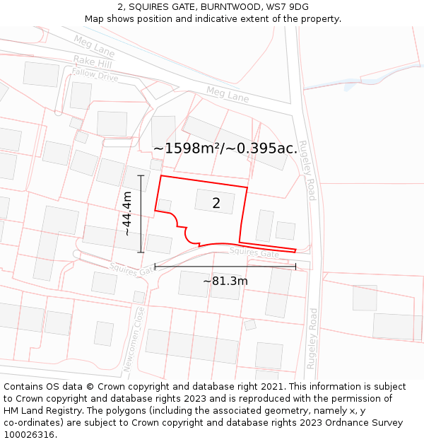 2, SQUIRES GATE, BURNTWOOD, WS7 9DG: Plot and title map