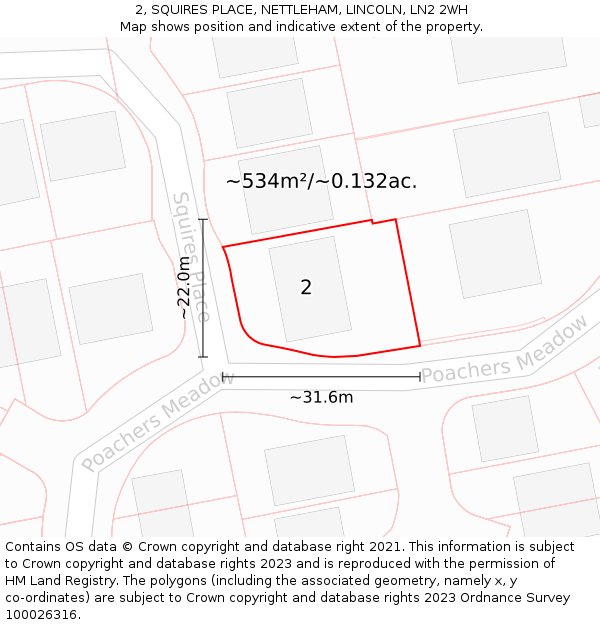 2, SQUIRES PLACE, NETTLEHAM, LINCOLN, LN2 2WH: Plot and title map