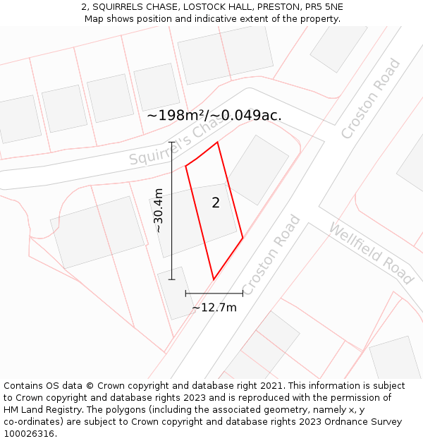 2, SQUIRRELS CHASE, LOSTOCK HALL, PRESTON, PR5 5NE: Plot and title map