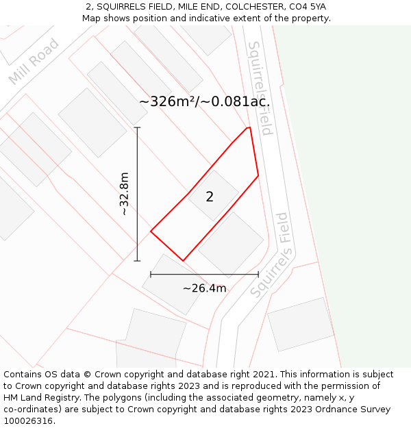 2, SQUIRRELS FIELD, MILE END, COLCHESTER, CO4 5YA: Plot and title map