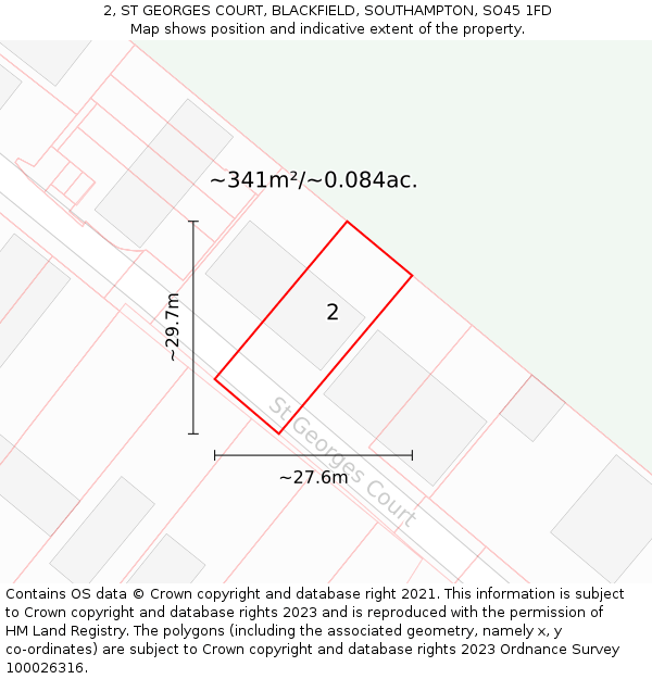2, ST GEORGES COURT, BLACKFIELD, SOUTHAMPTON, SO45 1FD: Plot and title map