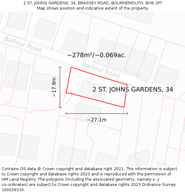 2 ST. JOHNS GARDENS, 34, BRASSEY ROAD, BOURNEMOUTH, BH9 1PT: Plot and title map