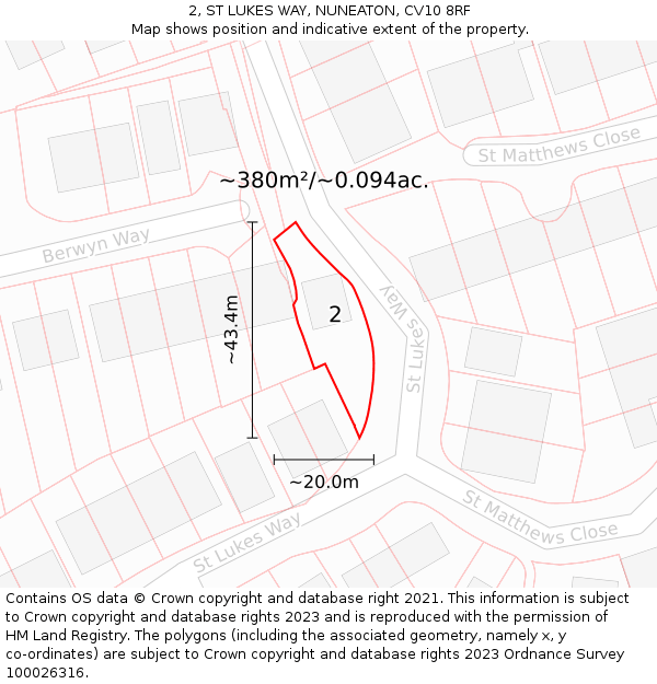 2, ST LUKES WAY, NUNEATON, CV10 8RF: Plot and title map