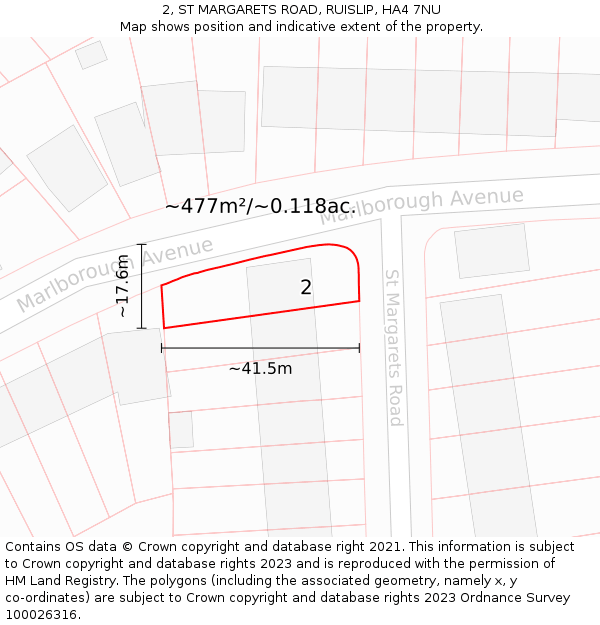2, ST MARGARETS ROAD, RUISLIP, HA4 7NU: Plot and title map