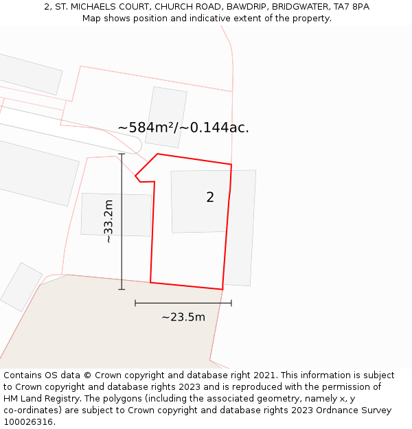 2, ST. MICHAELS COURT, CHURCH ROAD, BAWDRIP, BRIDGWATER, TA7 8PA: Plot and title map