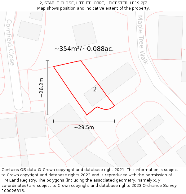 2, STABLE CLOSE, LITTLETHORPE, LEICESTER, LE19 2JZ: Plot and title map