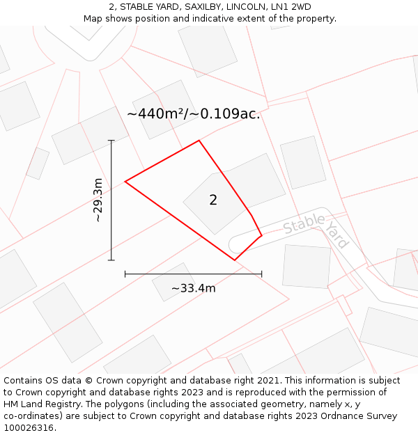 2, STABLE YARD, SAXILBY, LINCOLN, LN1 2WD: Plot and title map