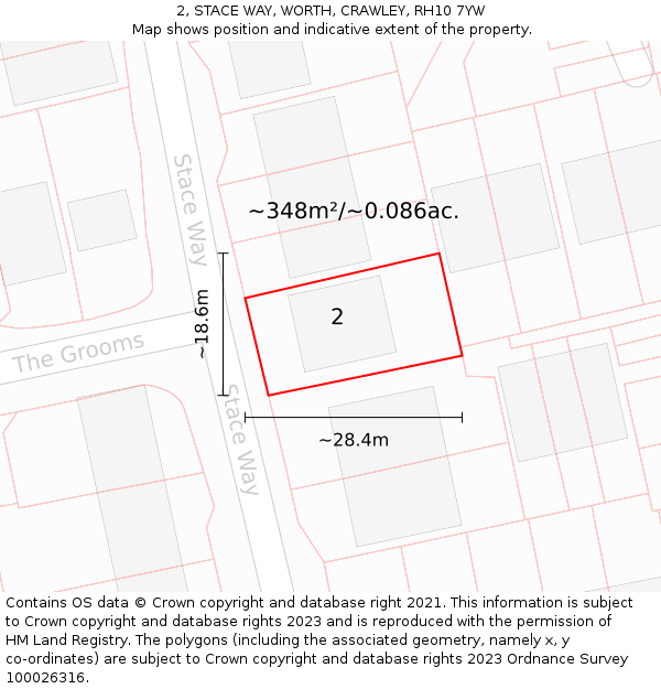 2, STACE WAY, WORTH, CRAWLEY, RH10 7YW: Plot and title map