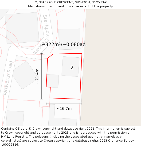 2, STACKPOLE CRESCENT, SWINDON, SN25 2AP: Plot and title map