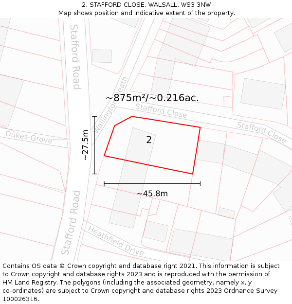 2, STAFFORD CLOSE, WALSALL, WS3 3NW: Plot and title map