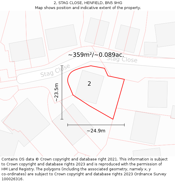 2, STAG CLOSE, HENFIELD, BN5 9HG: Plot and title map