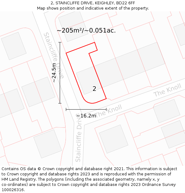 2, STAINCLIFFE DRIVE, KEIGHLEY, BD22 6FF: Plot and title map