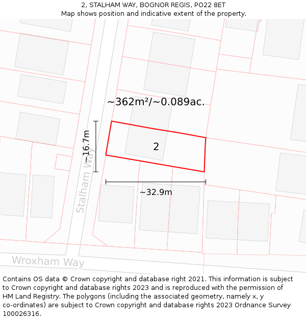 2, STALHAM WAY, BOGNOR REGIS, PO22 8ET: Plot and title map