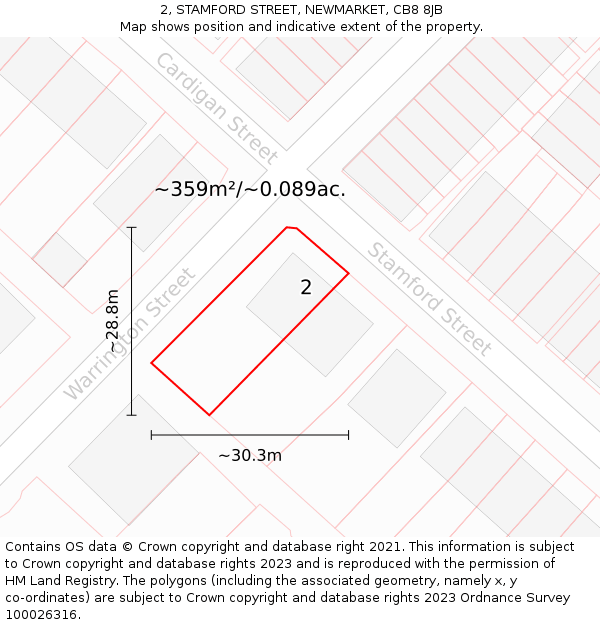 2, STAMFORD STREET, NEWMARKET, CB8 8JB: Plot and title map