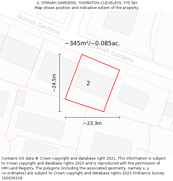 2, STANAH GARDENS, THORNTON-CLEVELEYS, FY5 5JH: Plot and title map