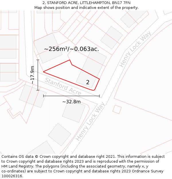 2, STANFORD ACRE, LITTLEHAMPTON, BN17 7FN: Plot and title map