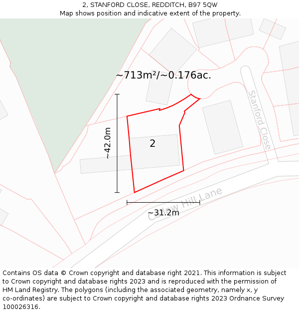 2, STANFORD CLOSE, REDDITCH, B97 5QW: Plot and title map