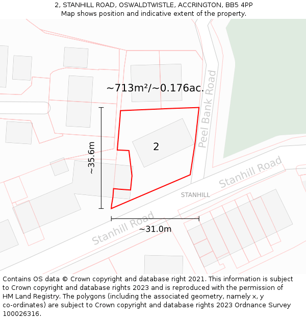 2, STANHILL ROAD, OSWALDTWISTLE, ACCRINGTON, BB5 4PP: Plot and title map