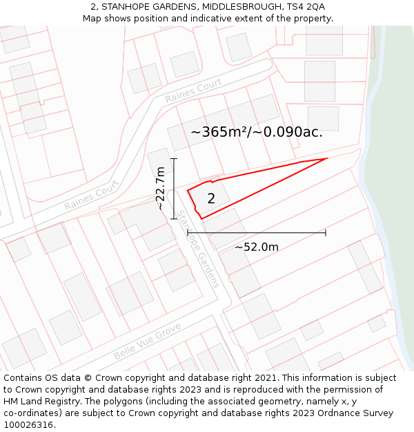 2, STANHOPE GARDENS, MIDDLESBROUGH, TS4 2QA: Plot and title map