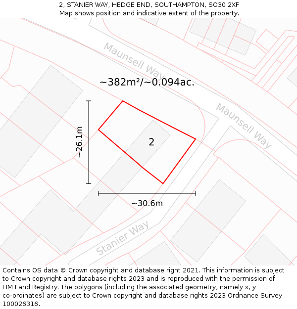 2, STANIER WAY, HEDGE END, SOUTHAMPTON, SO30 2XF: Plot and title map