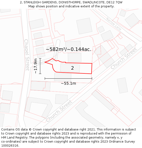 2, STANLEIGH GARDENS, DONISTHORPE, SWADLINCOTE, DE12 7QW: Plot and title map