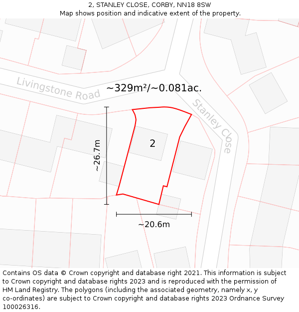 2, STANLEY CLOSE, CORBY, NN18 8SW: Plot and title map