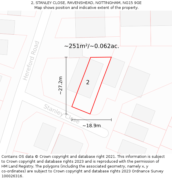 2, STANLEY CLOSE, RAVENSHEAD, NOTTINGHAM, NG15 9GE: Plot and title map