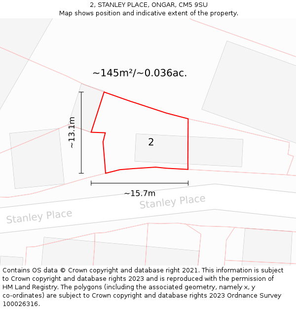2, STANLEY PLACE, ONGAR, CM5 9SU: Plot and title map
