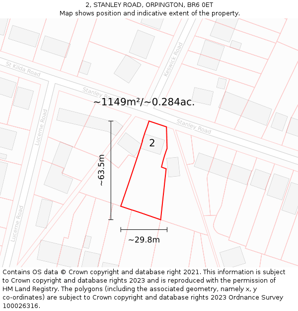 2, STANLEY ROAD, ORPINGTON, BR6 0ET: Plot and title map