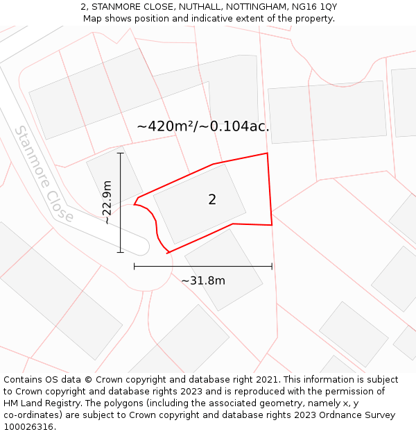 2, STANMORE CLOSE, NUTHALL, NOTTINGHAM, NG16 1QY: Plot and title map