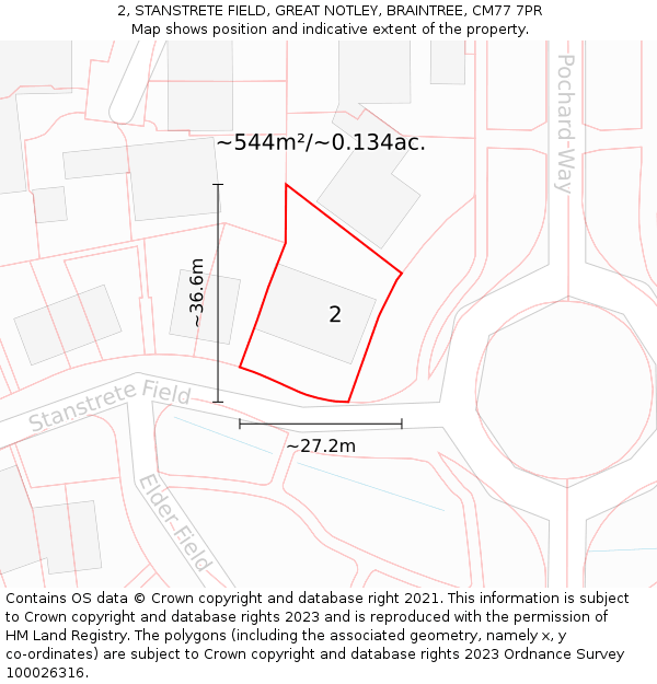 2, STANSTRETE FIELD, GREAT NOTLEY, BRAINTREE, CM77 7PR: Plot and title map