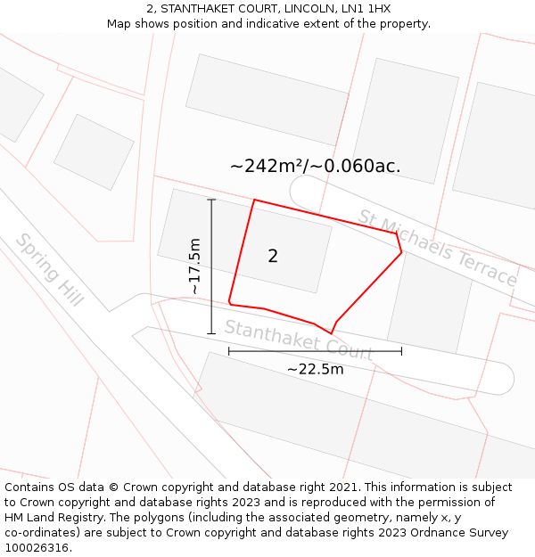 2, STANTHAKET COURT, LINCOLN, LN1 1HX: Plot and title map