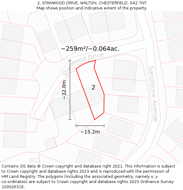 2, STANWOOD DRIVE, WALTON, CHESTERFIELD, S42 7NT: Plot and title map
