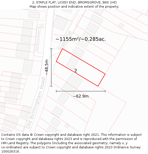 2, STAPLE FLAT, LICKEY END, BROMSGROVE, B60 1HD: Plot and title map