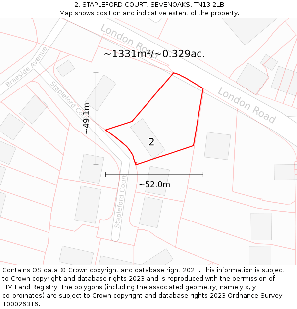 2, STAPLEFORD COURT, SEVENOAKS, TN13 2LB: Plot and title map