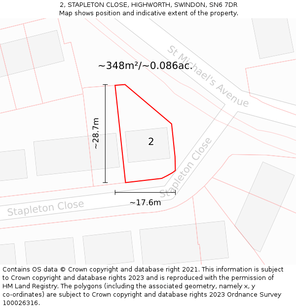 2, STAPLETON CLOSE, HIGHWORTH, SWINDON, SN6 7DR: Plot and title map