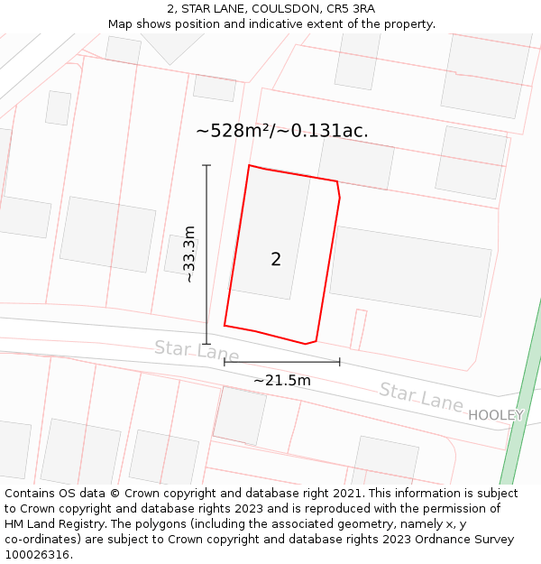 2, STAR LANE, COULSDON, CR5 3RA: Plot and title map