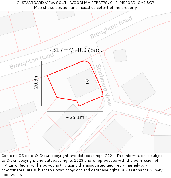 2, STARBOARD VIEW, SOUTH WOODHAM FERRERS, CHELMSFORD, CM3 5GR: Plot and title map