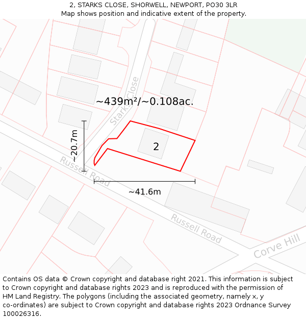 2, STARKS CLOSE, SHORWELL, NEWPORT, PO30 3LR: Plot and title map