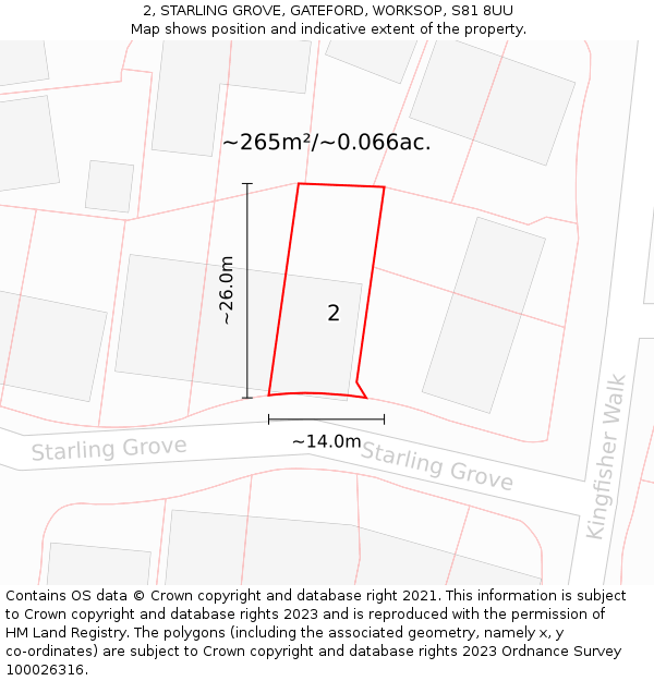 2, STARLING GROVE, GATEFORD, WORKSOP, S81 8UU: Plot and title map