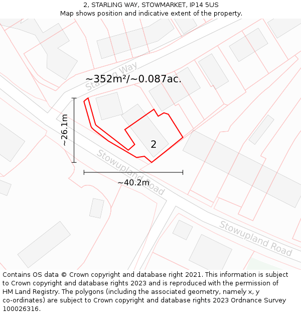 2, STARLING WAY, STOWMARKET, IP14 5US: Plot and title map