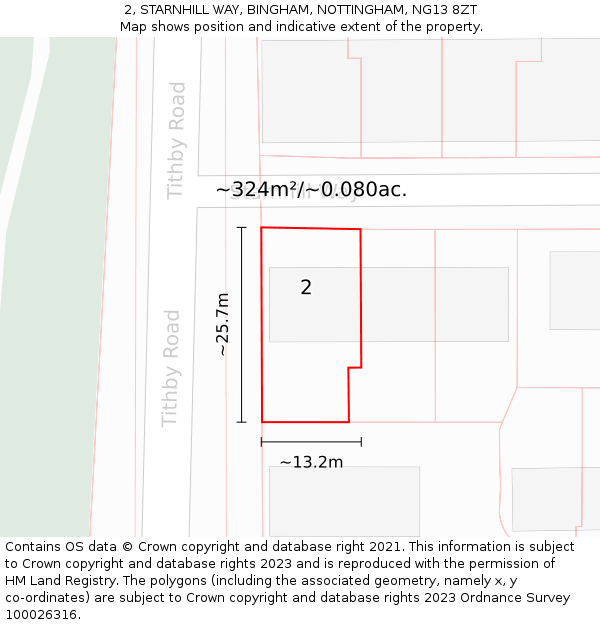 2, STARNHILL WAY, BINGHAM, NOTTINGHAM, NG13 8ZT: Plot and title map