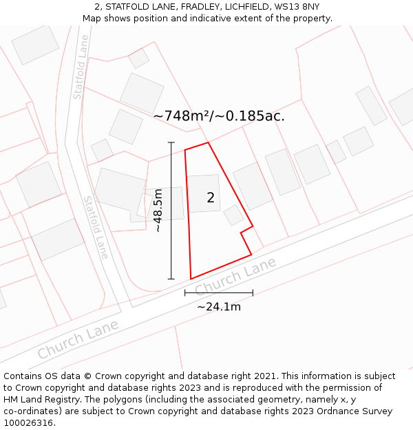 2, STATFOLD LANE, FRADLEY, LICHFIELD, WS13 8NY: Plot and title map