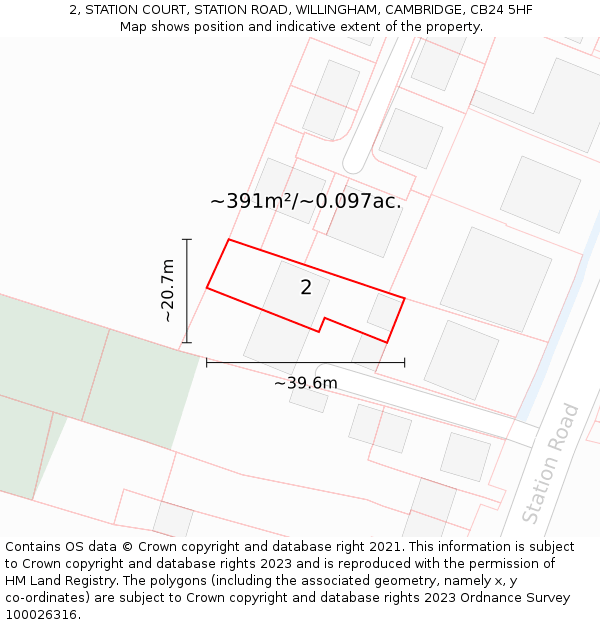 2, STATION COURT, STATION ROAD, WILLINGHAM, CAMBRIDGE, CB24 5HF: Plot and title map