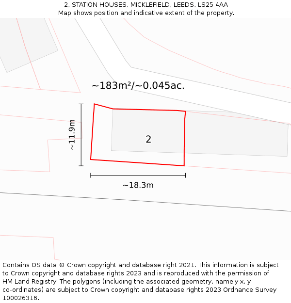 2, STATION HOUSES, MICKLEFIELD, LEEDS, LS25 4AA: Plot and title map